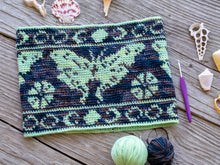 Load image into Gallery viewer, Luna Moth Cowl DK Weight Crochet Pattern
